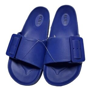 Andrew Stevens ASNY Buckle Slides Royal Blue NWOT Size 8 Belt Buckle Sandals